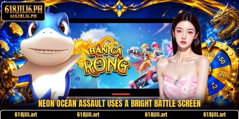 Neon Ocean Assault uses a bright battle screen