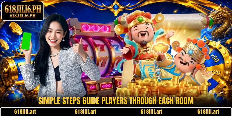Simple steps guide players through each room